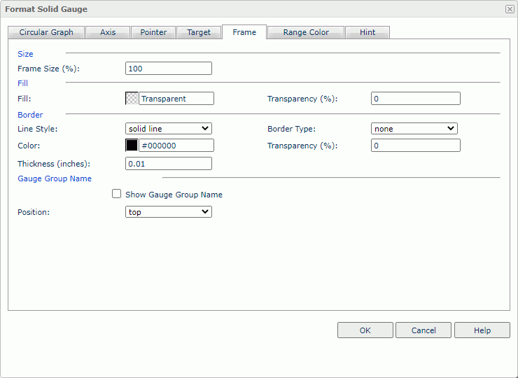 Format Solid Gauge dialog box - Frame