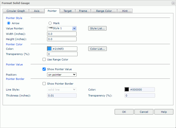 Format Solid Gauge dialog box - Pointer