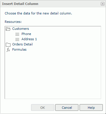 Insert Detail Column dialog box