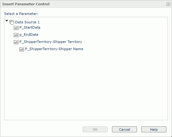 Insert Parameter Control dialog