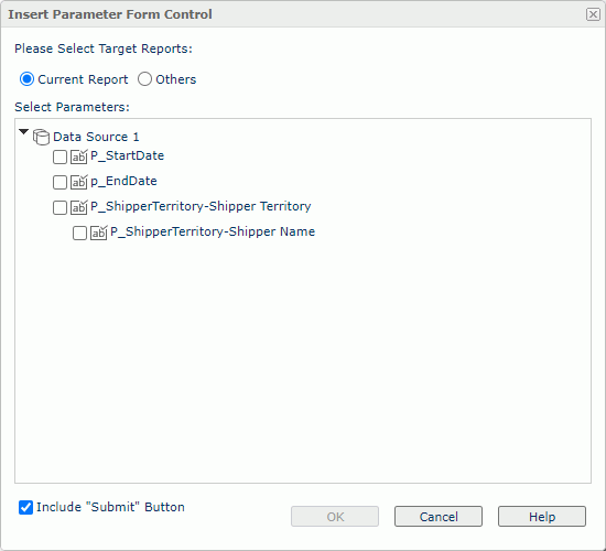 Insert Parameter Form Control dialog box