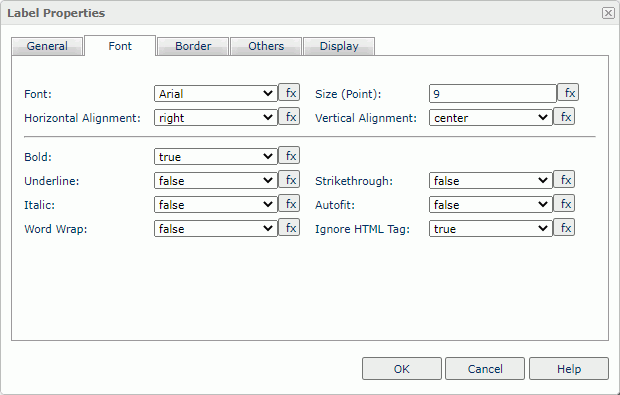 Label Properties dialog box - Font tab