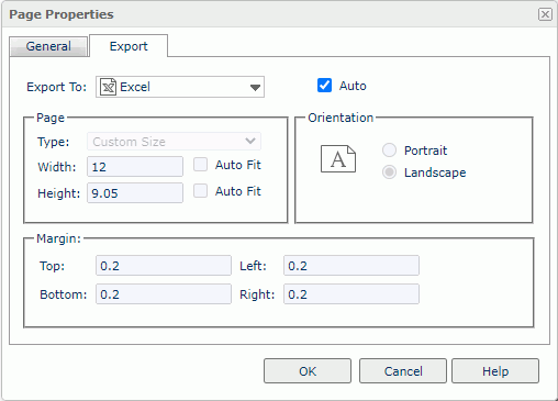 Page Properties dialog - Export tab