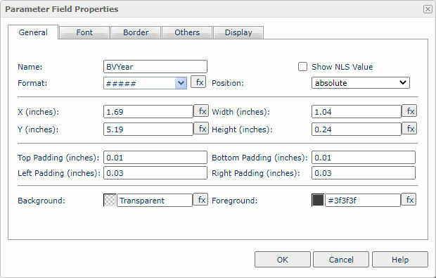 Parameter Field Properties dialog box - General tab