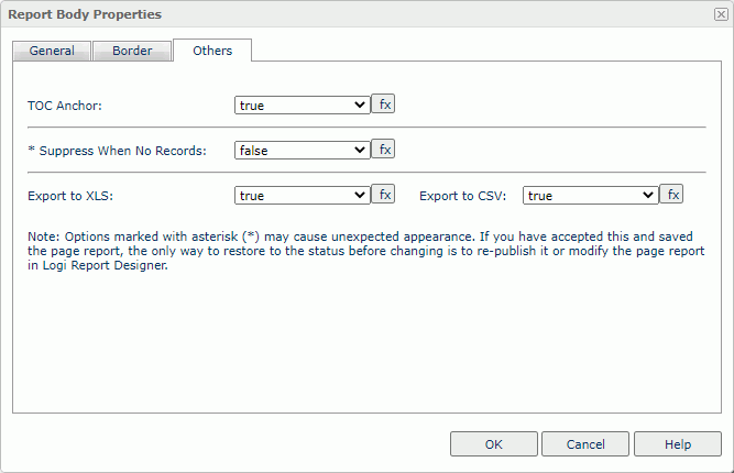 Report Body Properties dialog box - Others tab