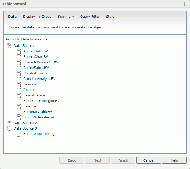 Table Wizard - Data screen