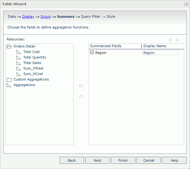 Table Wizard - Summary screen