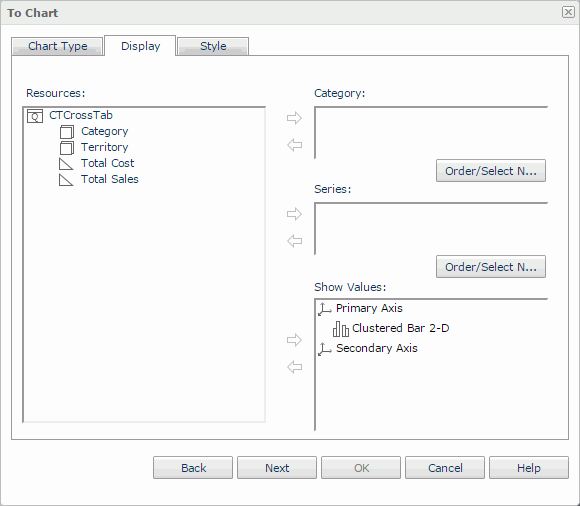 To Chart dialog box - Display tab