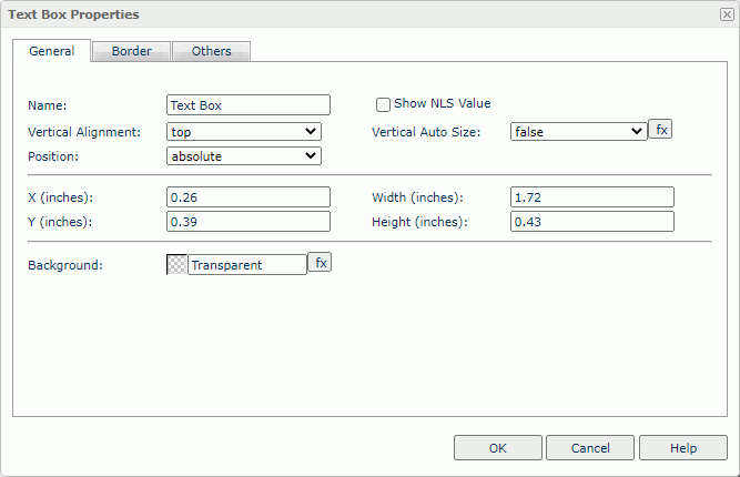 Text Box Properties dialog box - General tab