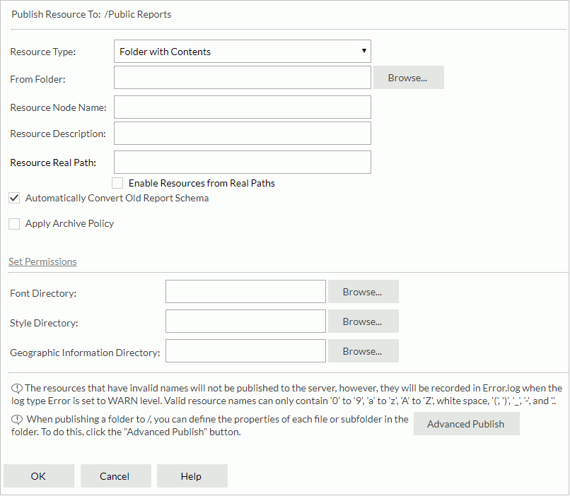 Publish from Server Machine dialog