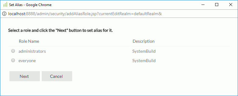 Set Alias dialog - Select