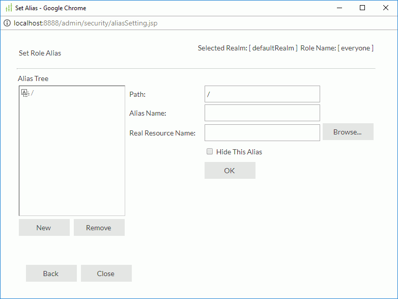 Set Alias dialog - Define