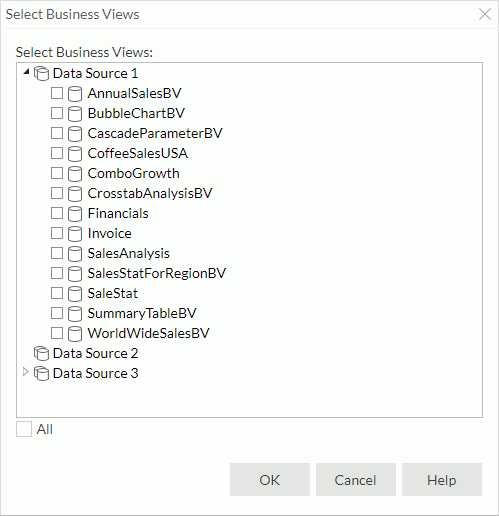 Select Business Views dialog box