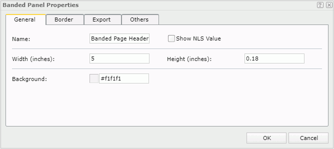 Banded Panel Properties dialog box - General tab