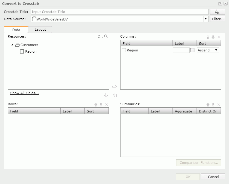 Convert to Crosstab dialog