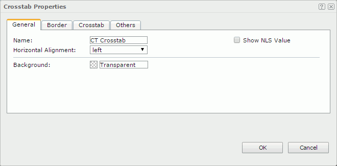 Crosstab Properties dialog - General tab