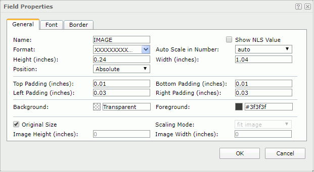 Field Properties dialog - General tab