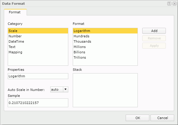 Data Format dialog