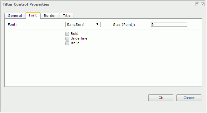 Filter Control Properties dialog - Font tab