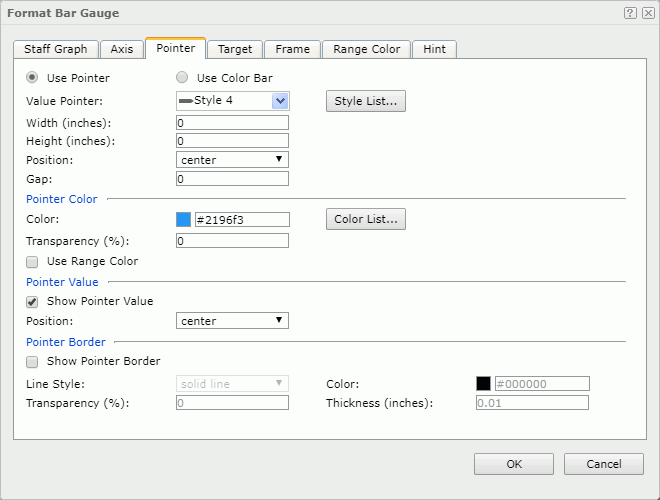 Format Bar Gauge dialog - Pointer