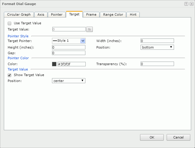 Format Dial Gauge dialog - Target