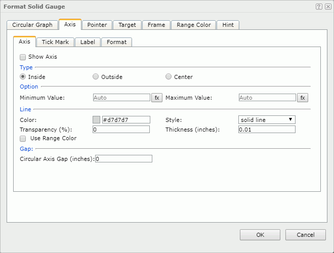 Format Solid Gauge dialog - Axis - Axis tab