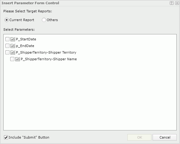 Insert Parameter Form Control dialog