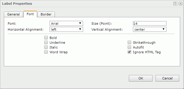 Label Properties dialog - Font tab