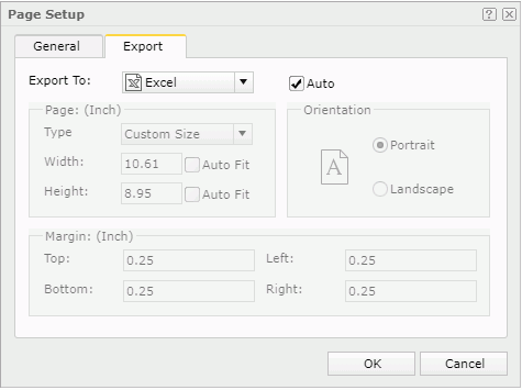 Page Setup dialog - Export