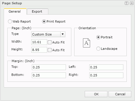 Page Setup dialog - General - Print Report