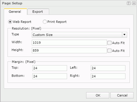 Page Setup dialog - General - Web Report