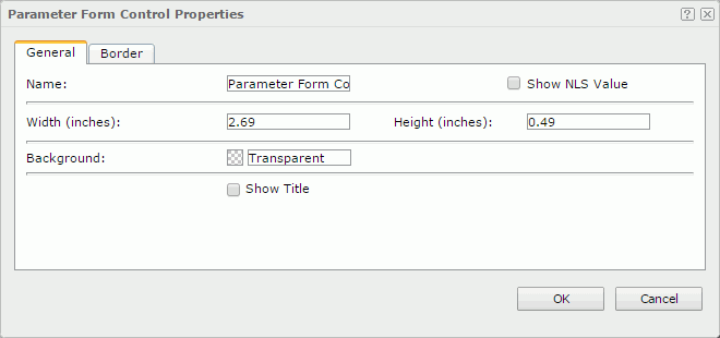 Parameter Form Control Properties dialog - General tab