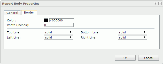 Report Body Properties dialog - Border tab