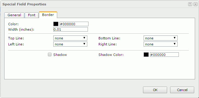 Special Field Properties dialog - Border tab