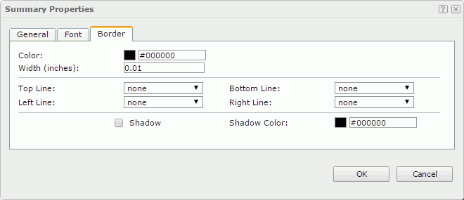 Summary Properties dialog - Border tab