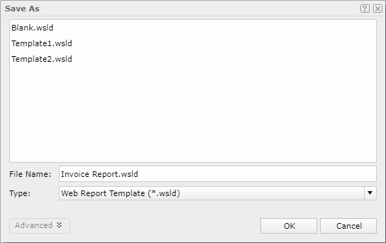 Save As dialog box - Web Report Template