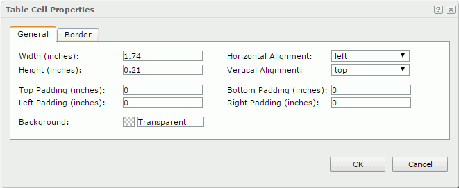 Table Cell Properties dialog - General tab