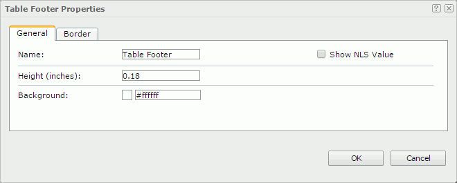 Table Footer Properties dialog - General tab