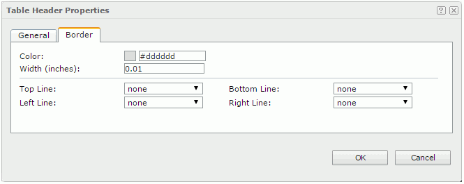 Table Header Properties dialog - Border tab