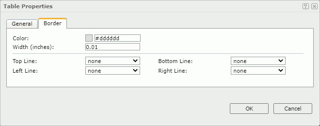 Table Properties dialog box - Border tab